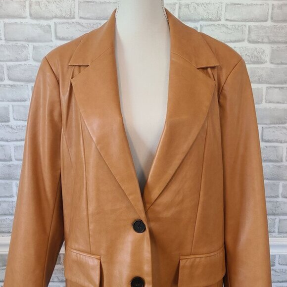 Avec Les Filles Camel Vegan Leather Darlene Oversized Blazer Jacket XL Classic - Picture 2 of 9